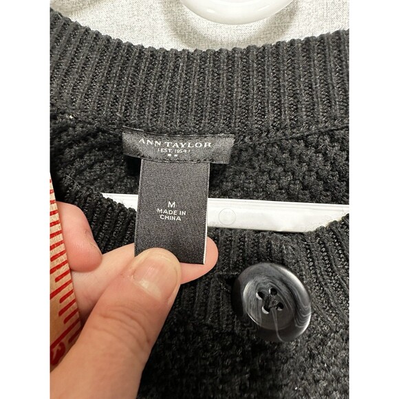 Ann Taylor Long Flared Cardigan Sweater Black Angora Blend Size Med Heavy Knit - Picture 3 of 9